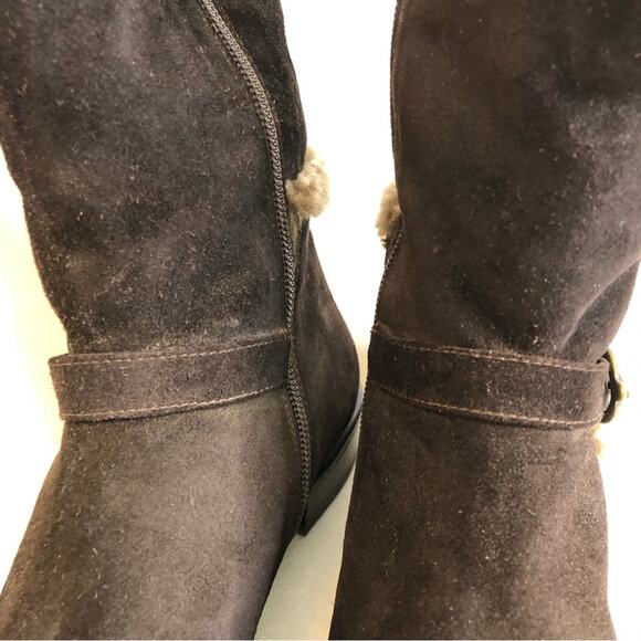 Stuart Weitzman dark brown suede fur trim buckle tall boots size 7.5 M - Picture 5 of 16